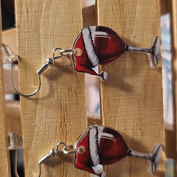 Festive Wine Glass Earrings - Picture 2 of 3